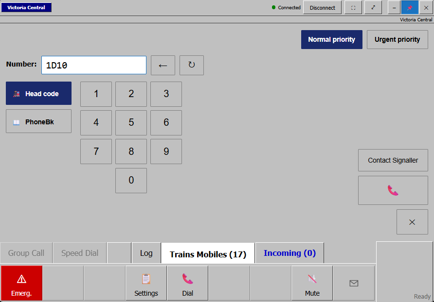 Terminal-style dial pad — call any cab, Normal or Urgent.