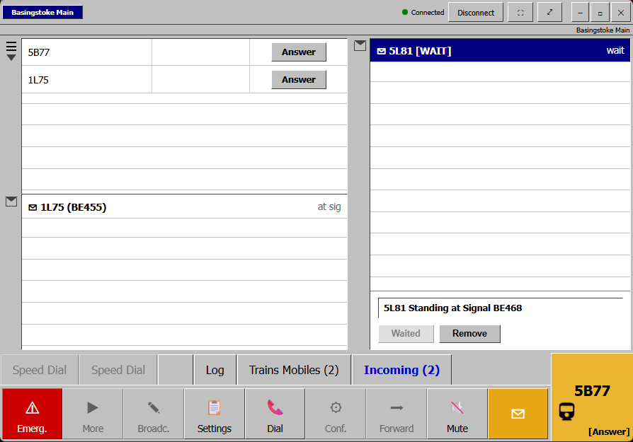 Incoming calls, waiting trains, one-tap toolbar.